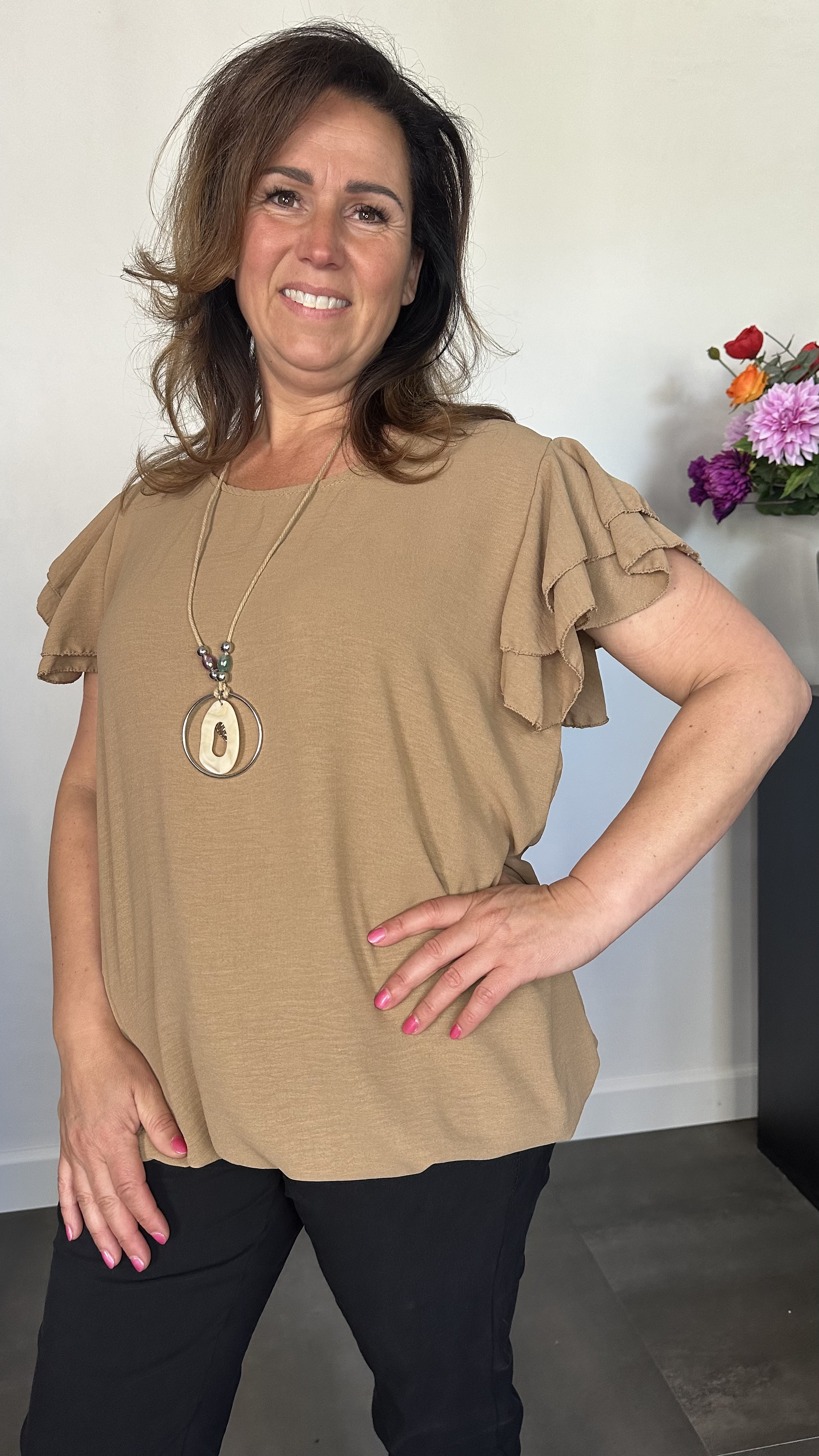 Shirt Celine met ketting camel +SIZE