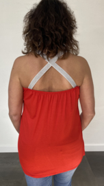 Top met gekruiste lurex bandjes rood