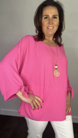 Top met strikjes & ketting +Size fuchsia