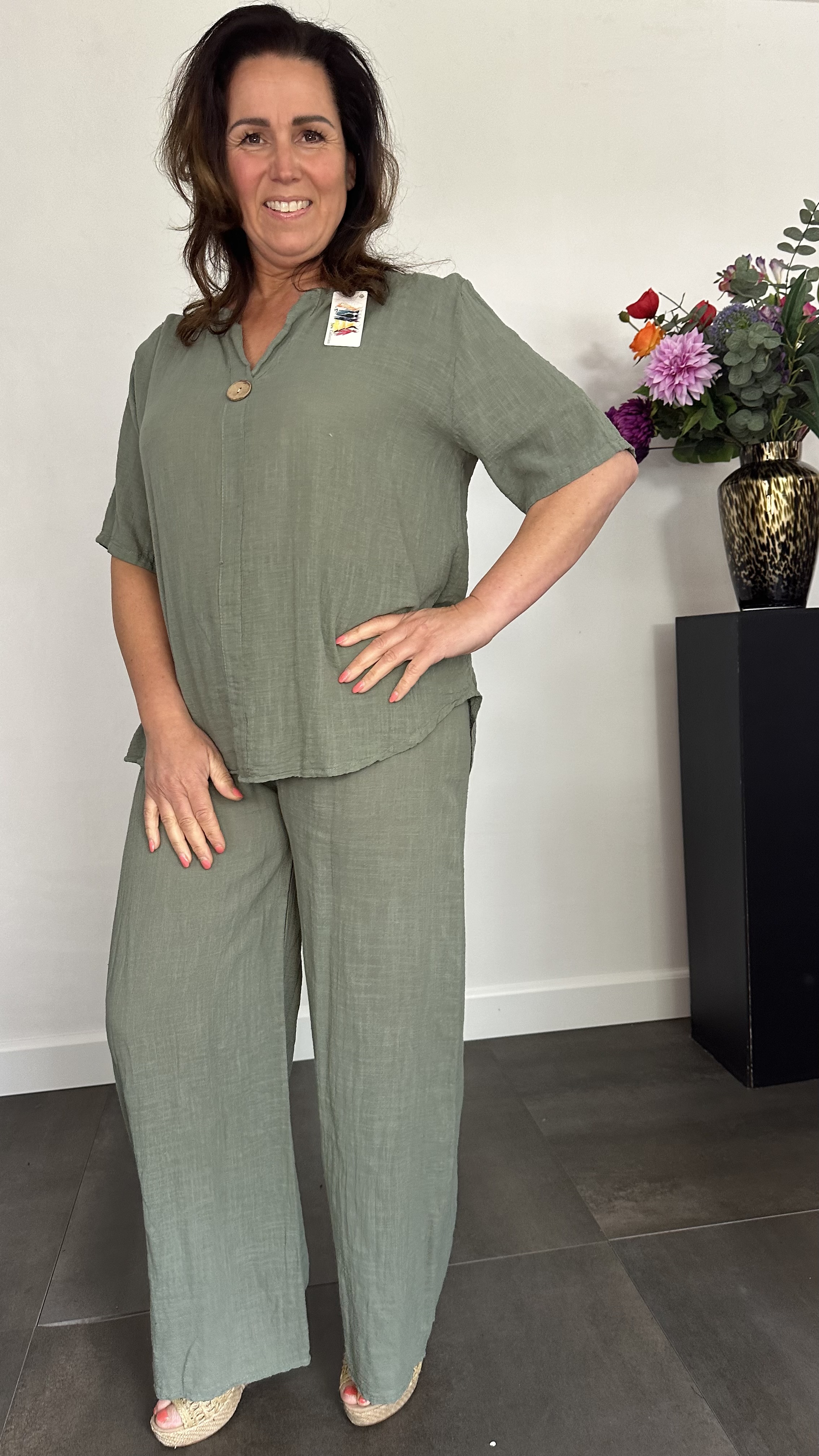 2-Delig linnenlook pak army