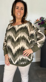 Blouse met boord lange mouw +Size Extra zigzag army