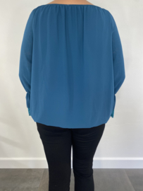 Ballon blouse met kant petrol