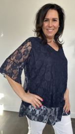 Kanten blouse Ilse +SIZE marine