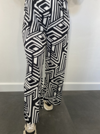 Broek met wijde pijpen labyrinth zwart/wit