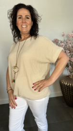 Crinkle shirt met elastiek +ketting Zand