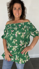 Blouse met gesmokte band Blossom groen
