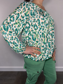 Shirt met plooi en elastiek panter groen