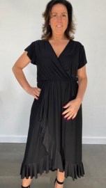 Stretch overslag jurk zwart SALE