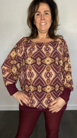 Blouse met boord aztec bordeaux