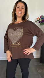 Sweater glitter j'adore donker bruin