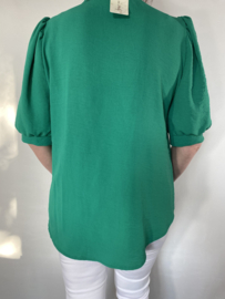 Blouse met korte pofmouw en v-hals groen