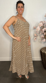 Plisse jurk Polka Dot met spaghettibandjes Taupe