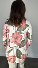 Stretch blouse travel gebloemd oud roze