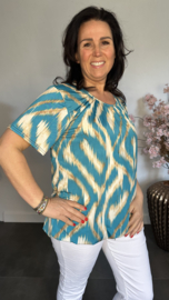 Ballon shirt met elastiek Fantasy tiger turquoise