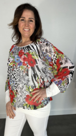 Blouse met boord panter flower wit