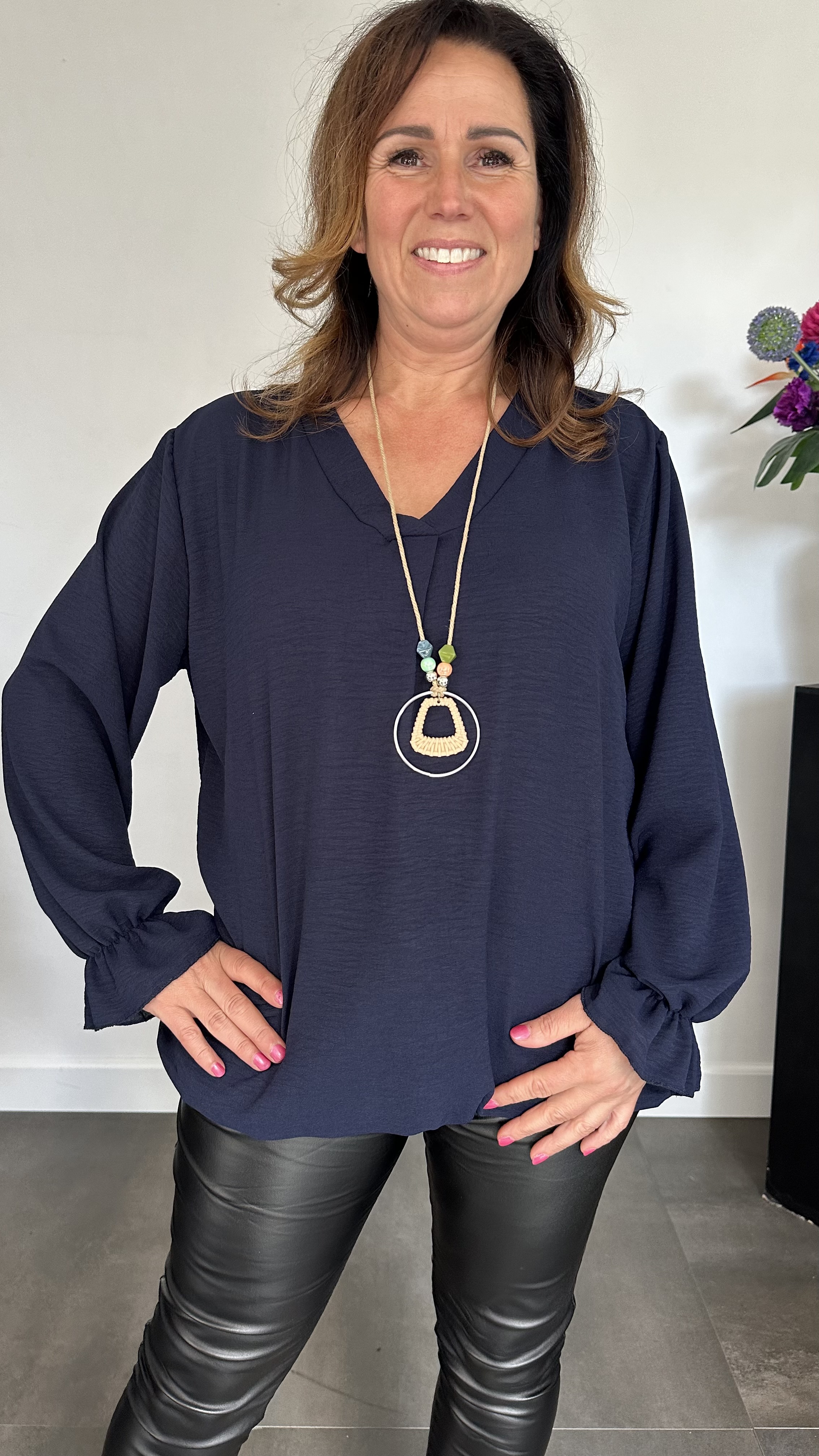 Top Maya lange mouw +SIZE marine