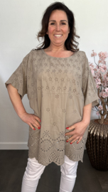 Broderie shirt Fiona taupe