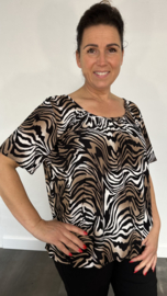 Ballon shirt met elastiek zebra zwart taupe