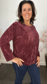 Baby rib sweater 2D reliëf print Bordeaux
