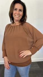 Blouse met boord lange mouw cognac