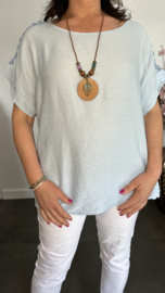 Shirt Nora kant +ketting IJsblauw