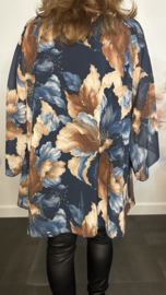 Voile blouse Camellia gebloemd Marine