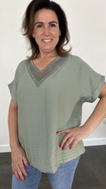 Shirt met glitter v-hals army