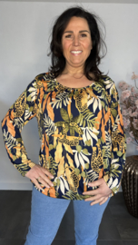 Ballon shirt met elastiek Panter palm marine