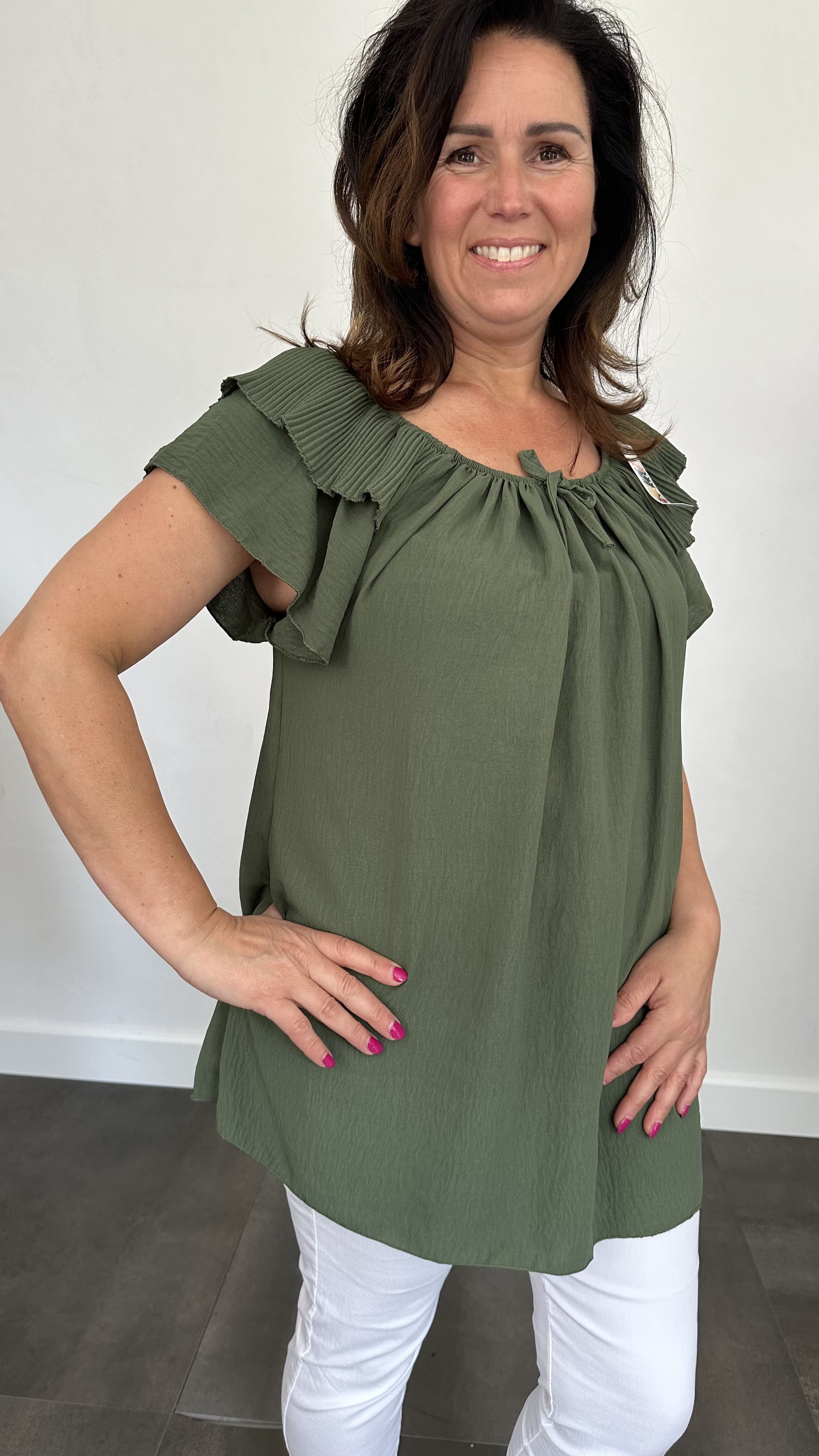 Top Kenza met plissé ruche army SALE