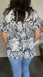 Ballon shirt met elastiek Denim Gebloemd