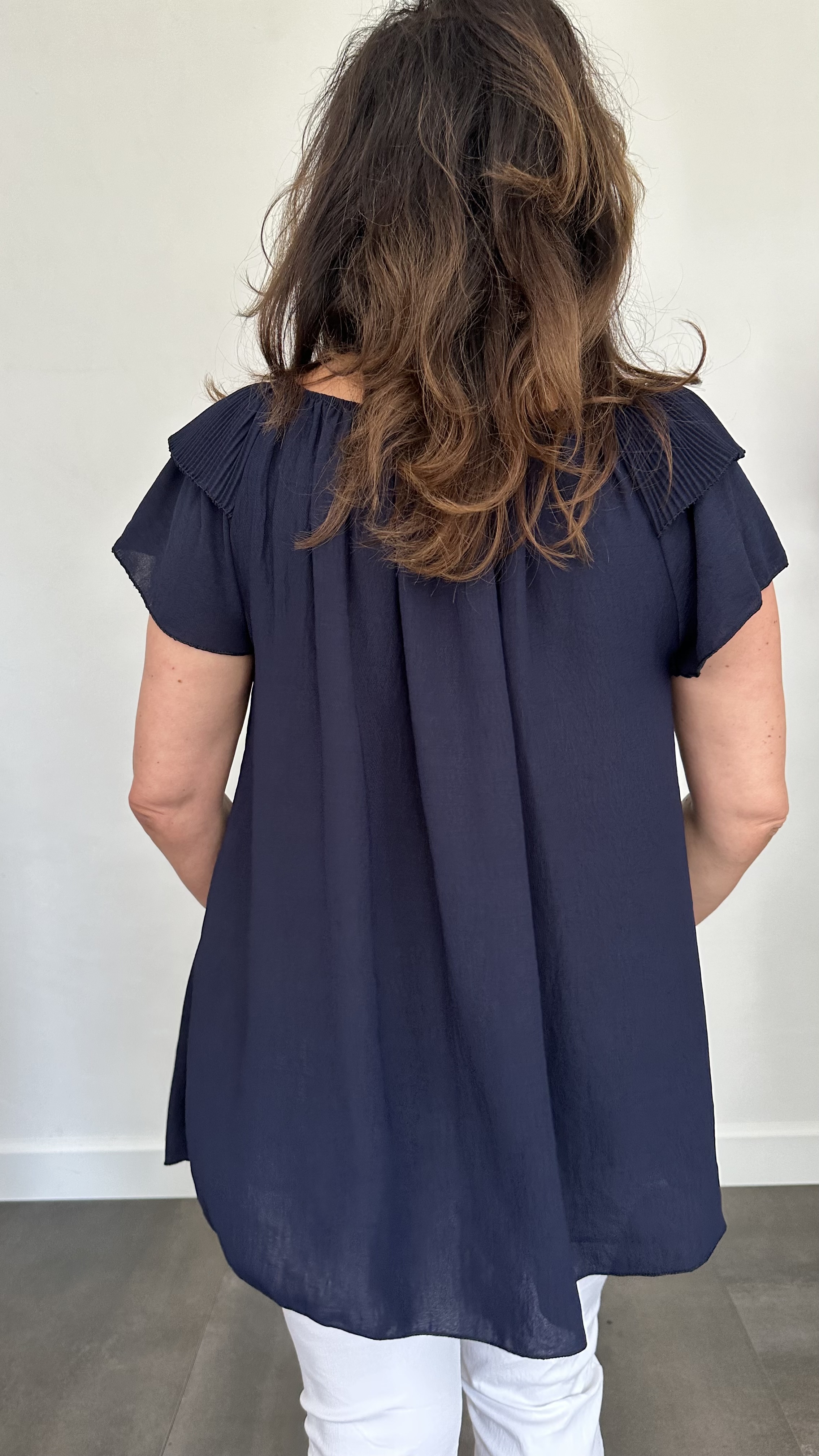 Top Kenza met plissé ruche marine SALE