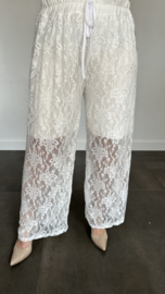 Kanten broek lacey met wijde pijp ecru