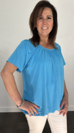 Ballon shirt travel met elastiek turquoise blauw