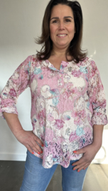 Kanten blouse gebloemd 2-delig roze