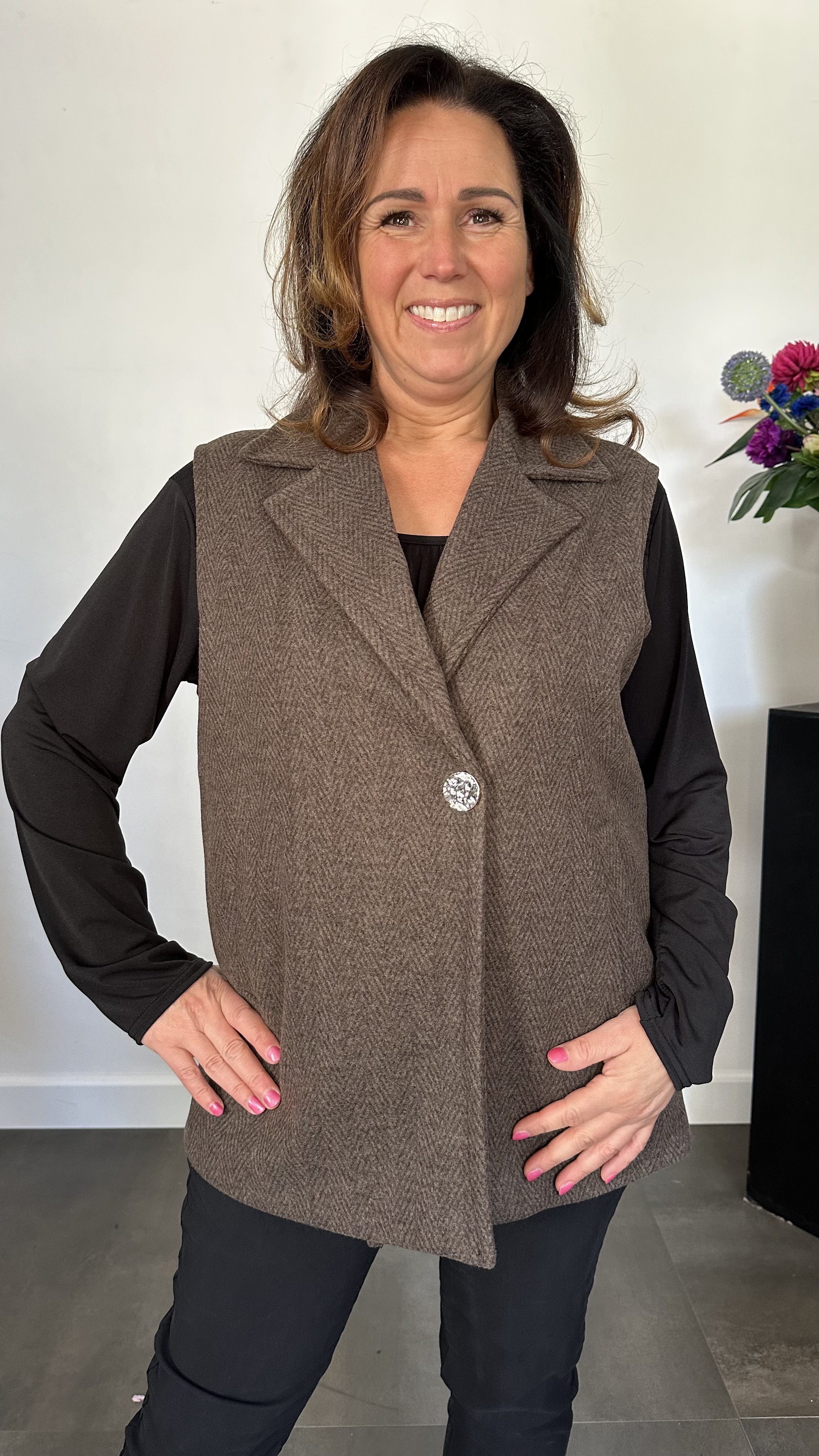 Gilet Jenny visgraad bruin