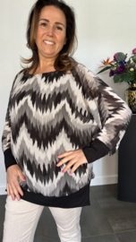 Blouse met boord lange mouw +Size Extra zigzag zwart
