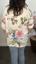 Blouse gebloemd met knoop Wit