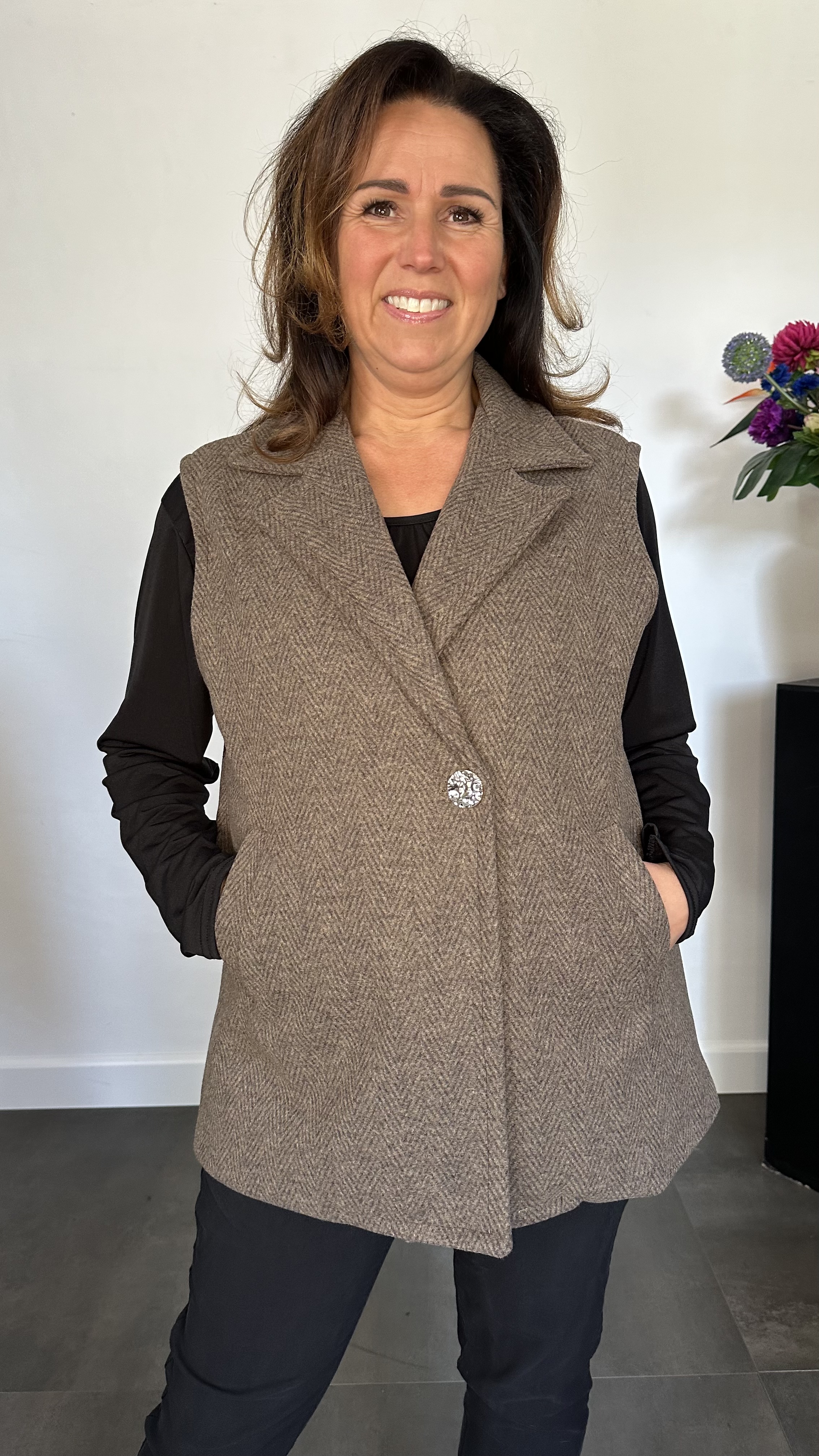 Gilet Jenny visgraad taupe