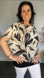 Blouse met boord Leaves zwart