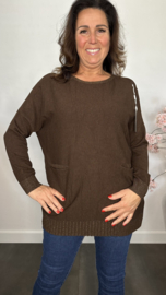 Fijn gebreide trui Sparkle met zakjes Choco