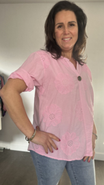 Geborduurde blouse Belle roze