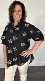 Blouse astrid met gouden bloemen zwart