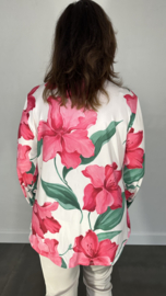 Stretch blouse travel gebloemd fuchsia