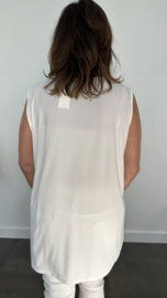 Lang mouwloos shirt met v-hals travel wit