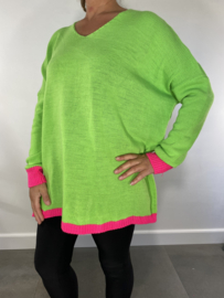 Oversized gebreide trui met gekleurde boord neon groen SALE
