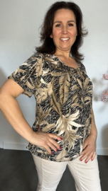 Ballon shirt met elastiek Jungle leaves taupe