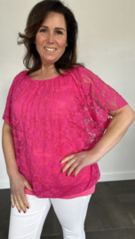 Blouse met boord KANT fuchsia
