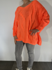 Oversized trui Nance met kabel orange neon