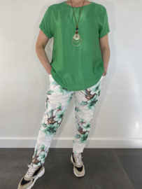 T-shirt satijn met ketting korte mouw groen