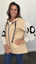 Vest met gebreide mouwen capuchon "love" zand